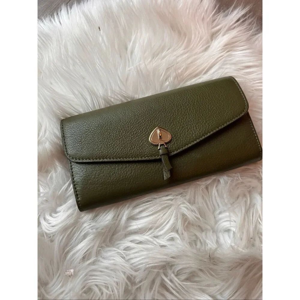 Kate Spade Marti Large Flap Wallet  Pebbled Leather In Enchanted Green - used